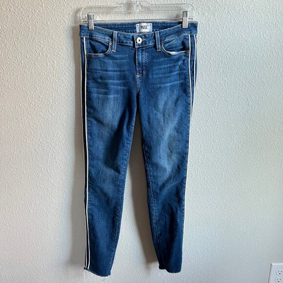 Paige Verdugo Ankle Skinny Jeans Women's 29 Mir Rise Side Stripe Stretch Denim - Picture 1 of 7